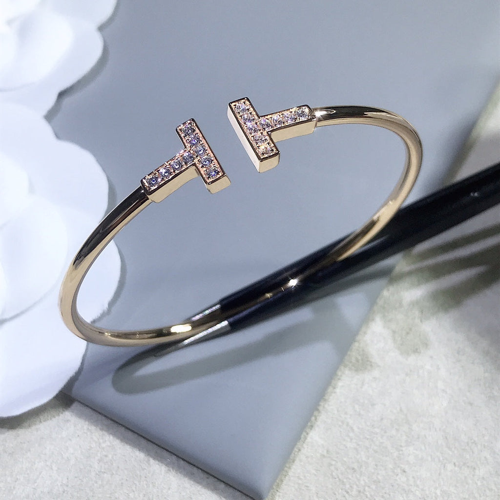 TIFFANY T BRACELET PINK GOLD 1.8MM DIAMOND