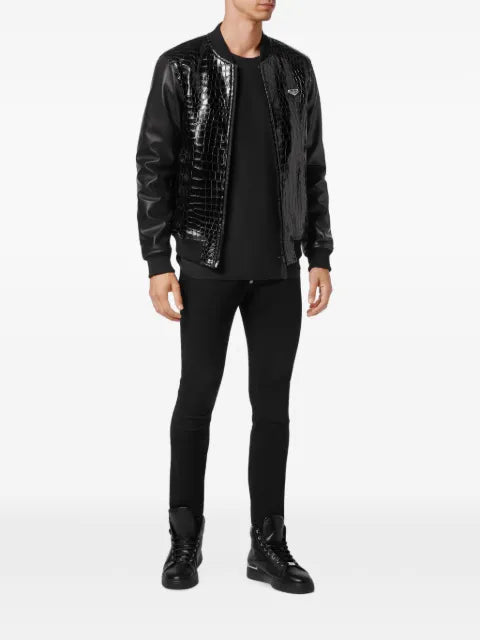 Philipp Plein crocodile-effect panelled bomber jacket