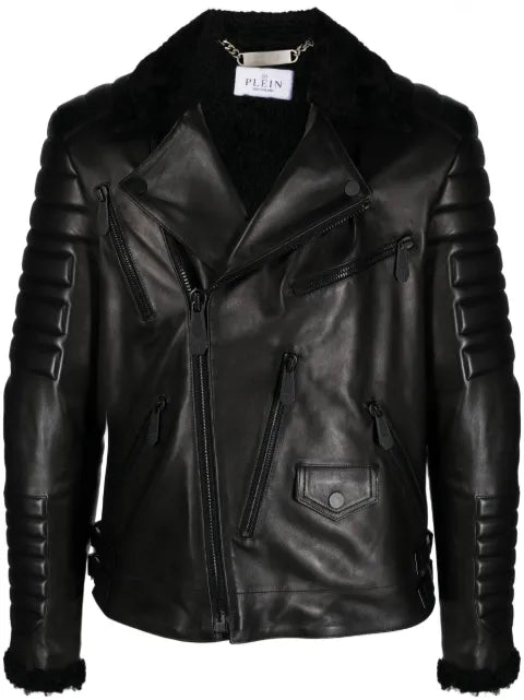 Philipp Plein logo-debossed leather jacket