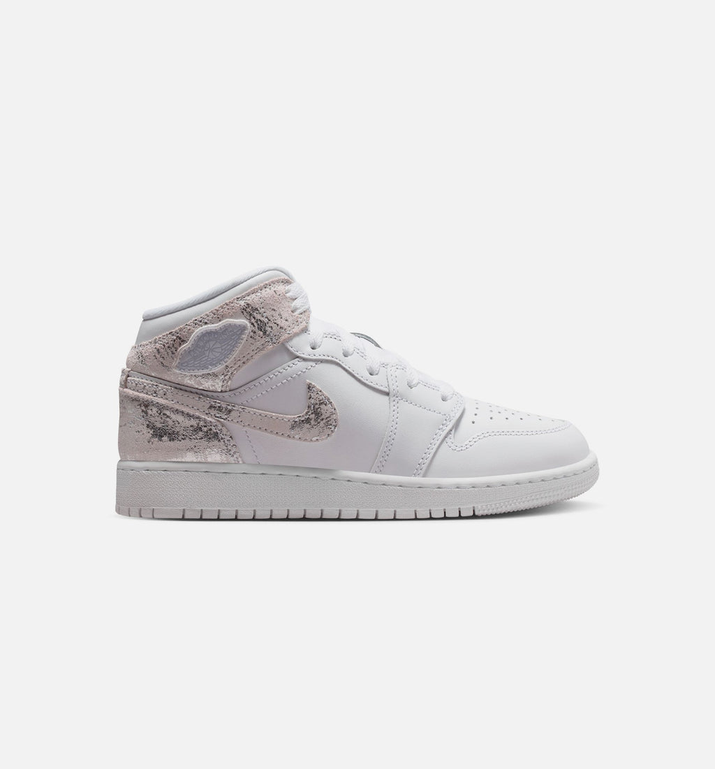 Air Jordan 1 Mid SE Grade School Sneakers - White / Silver