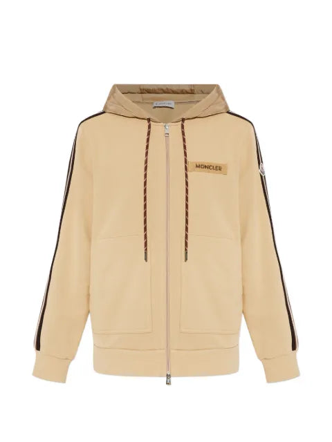 Moncler striped logo-detail zip-up cotton hoodie