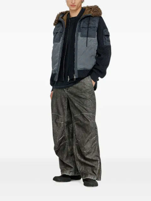 Diesel hooded padded jacket with knitted sleeves