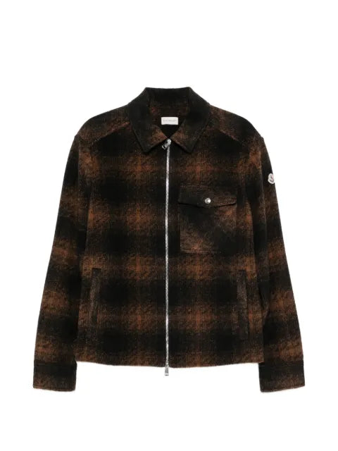Moncler check jersey zip-up shirt