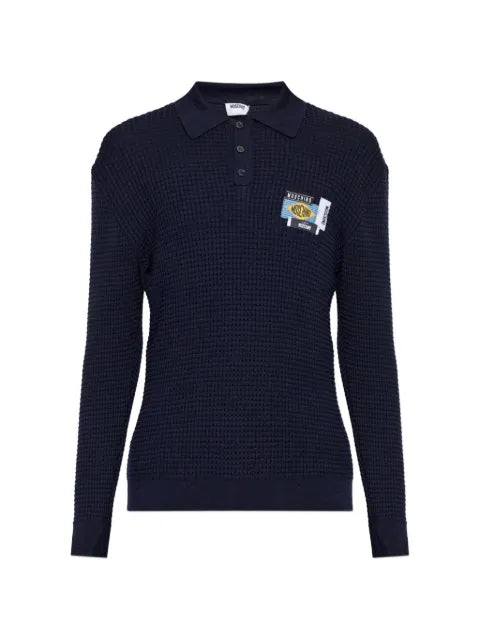Moschino waffle-knit logo-patch sweater