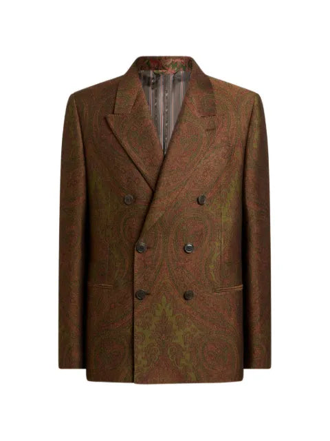 ETRO double-breasted wool-blend jacquard jacket with Paisley motif