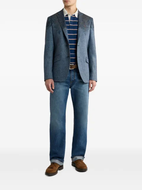 ETRO single-breasted wool-blend jacket with placed Paisley pochette print