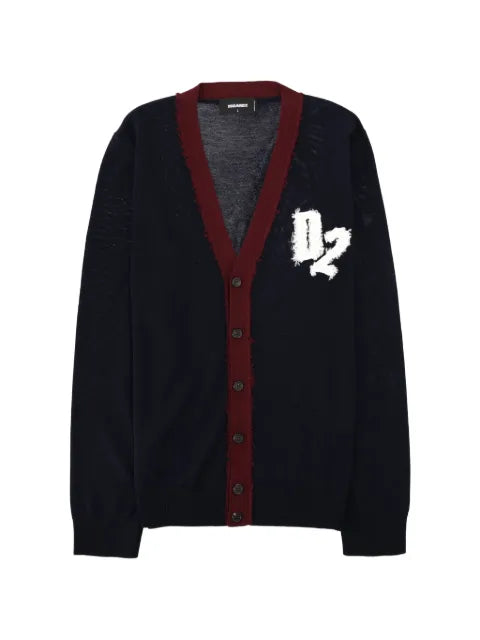 DSQUARED2 logo-patch frayed cardigan