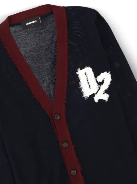 DSQUARED2 logo-patch frayed cardigan