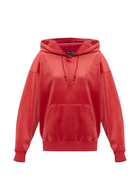 Y-3 logo-embroidered velvet hoodie