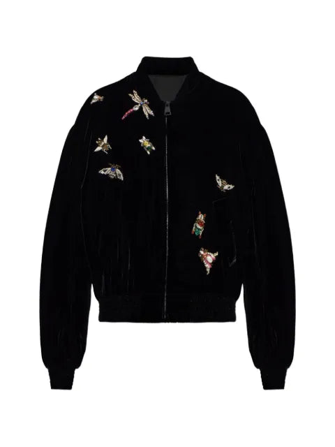 Balmain embroidered velvet insect bomber jacket