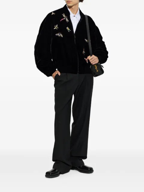 Balmain embroidered velvet insect bomber jacket