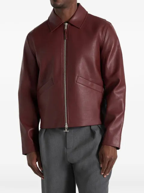 Manière De Voir Yves in wine red minimal leather jacket