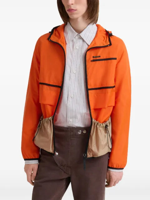 Marni orange nylon jacket with drawstring pockets