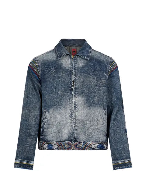 KidSuper eye-embroidery acid-wash denim jacket