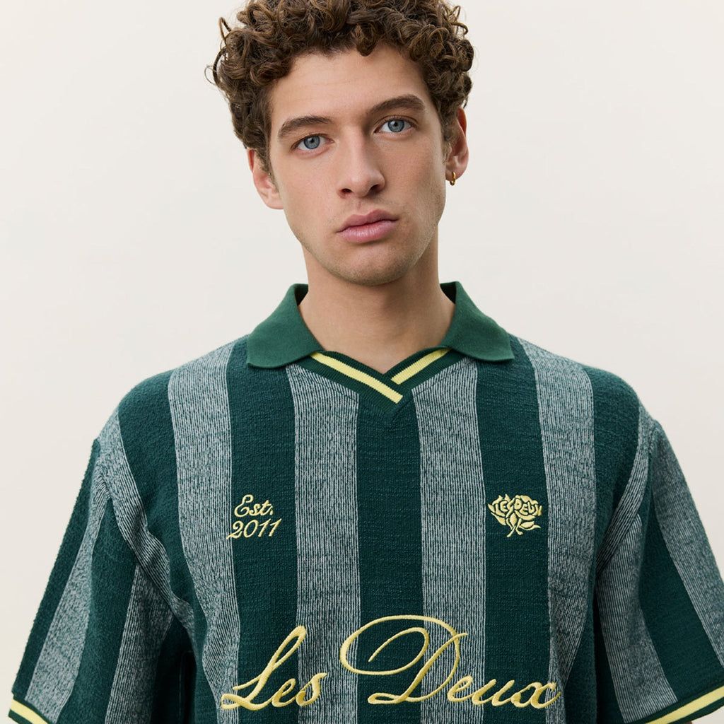 Les Deux Stripe Jacquard Football Jersey: Pine Green