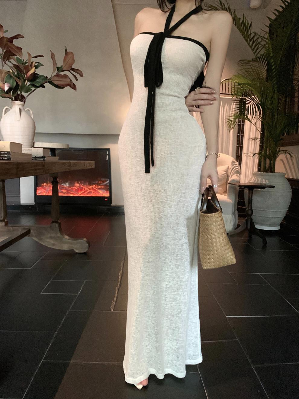 Halter Tie Bandeau Mermaid Maxi Dress Slim Bodycon Summer Long Gown