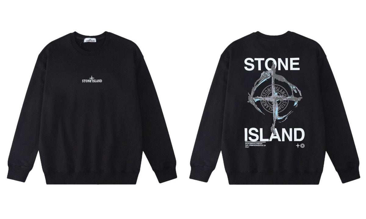 Stone Island Compass Print Crewneck Sweatshirt Men Autumn Pullover