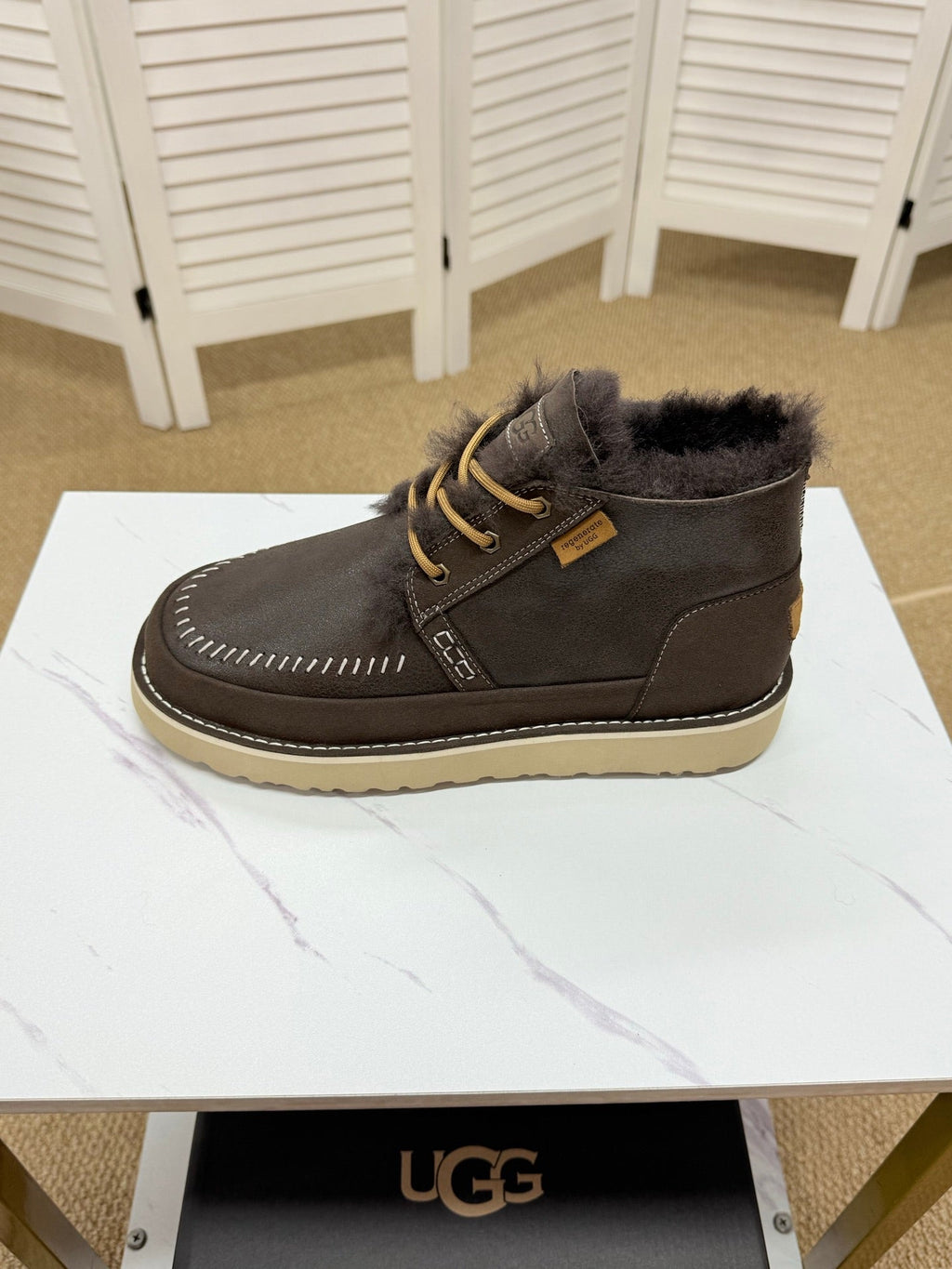 UGG Dark Brown Waxed Leather Shearling Boots