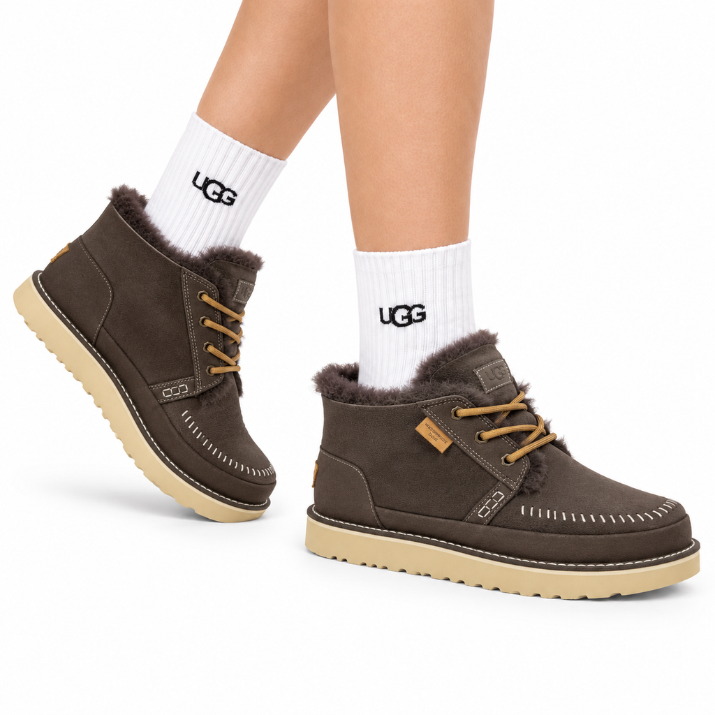 UGG Dark Brown Waxed Leather Shearling Boots