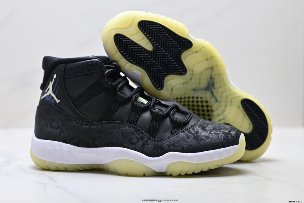Air Jordan 11 Retro Black and Volt Unisex Sneakers Style 19