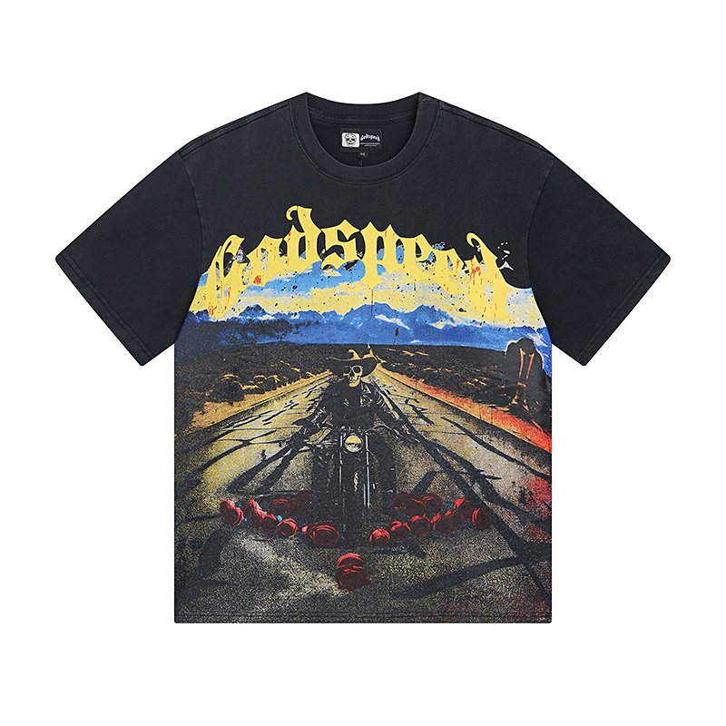 Godspeed Motorcycle Graphic Washed Black T-Shirt