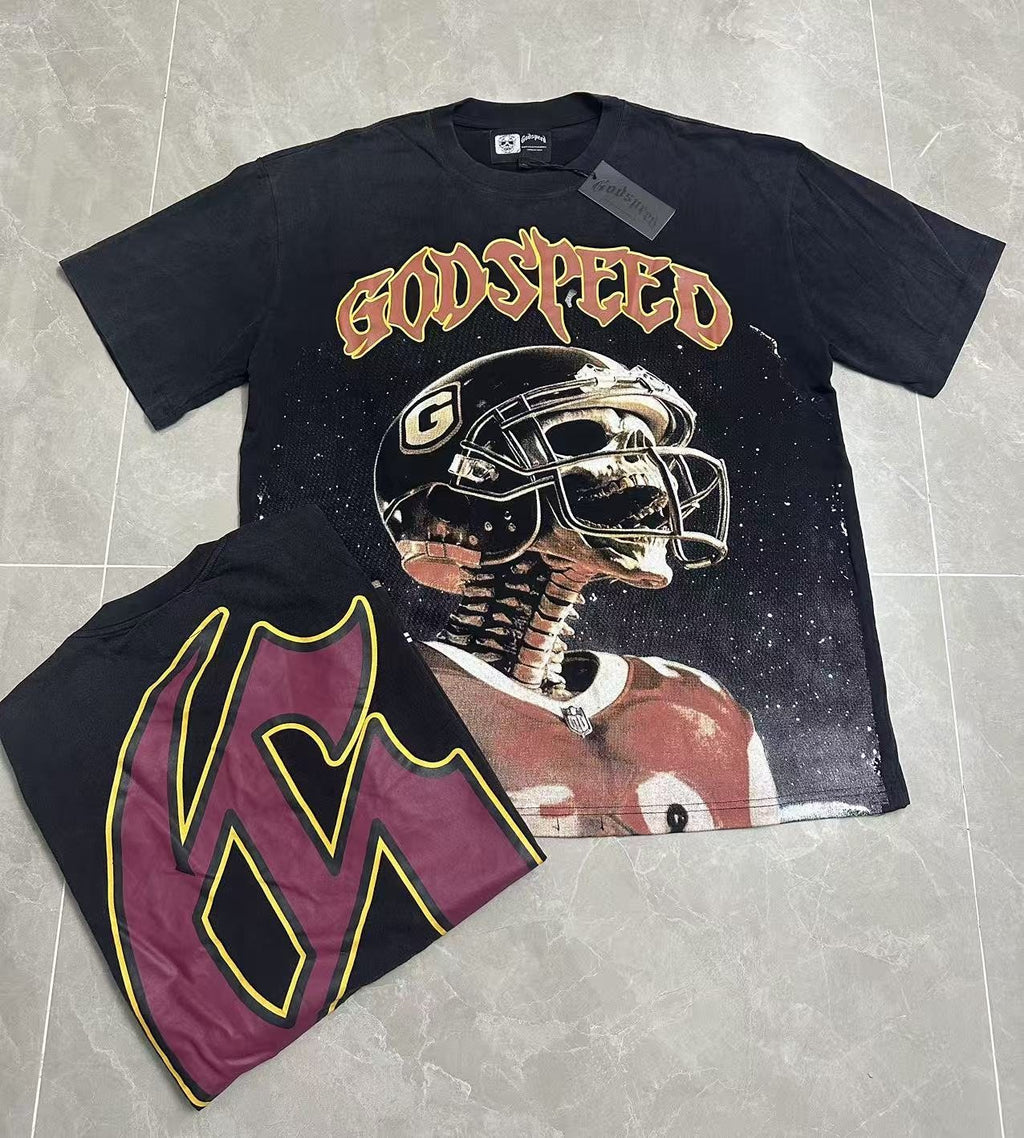 Godspeed Football Skeleton Graphic T-Shirt