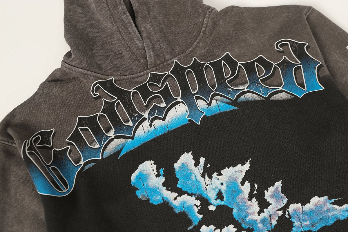 Godspeed Rock Graphic Distressed Hem Hoodie