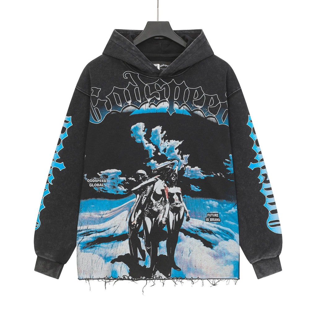 Godspeed Rock Graphic Distressed Hem Hoodie