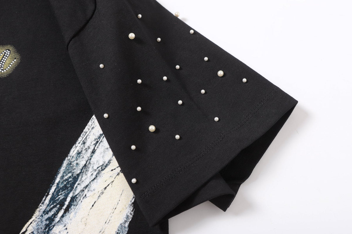 MIXED EMOTION Angel Graphic Pearl-Sleeve T-Shirt