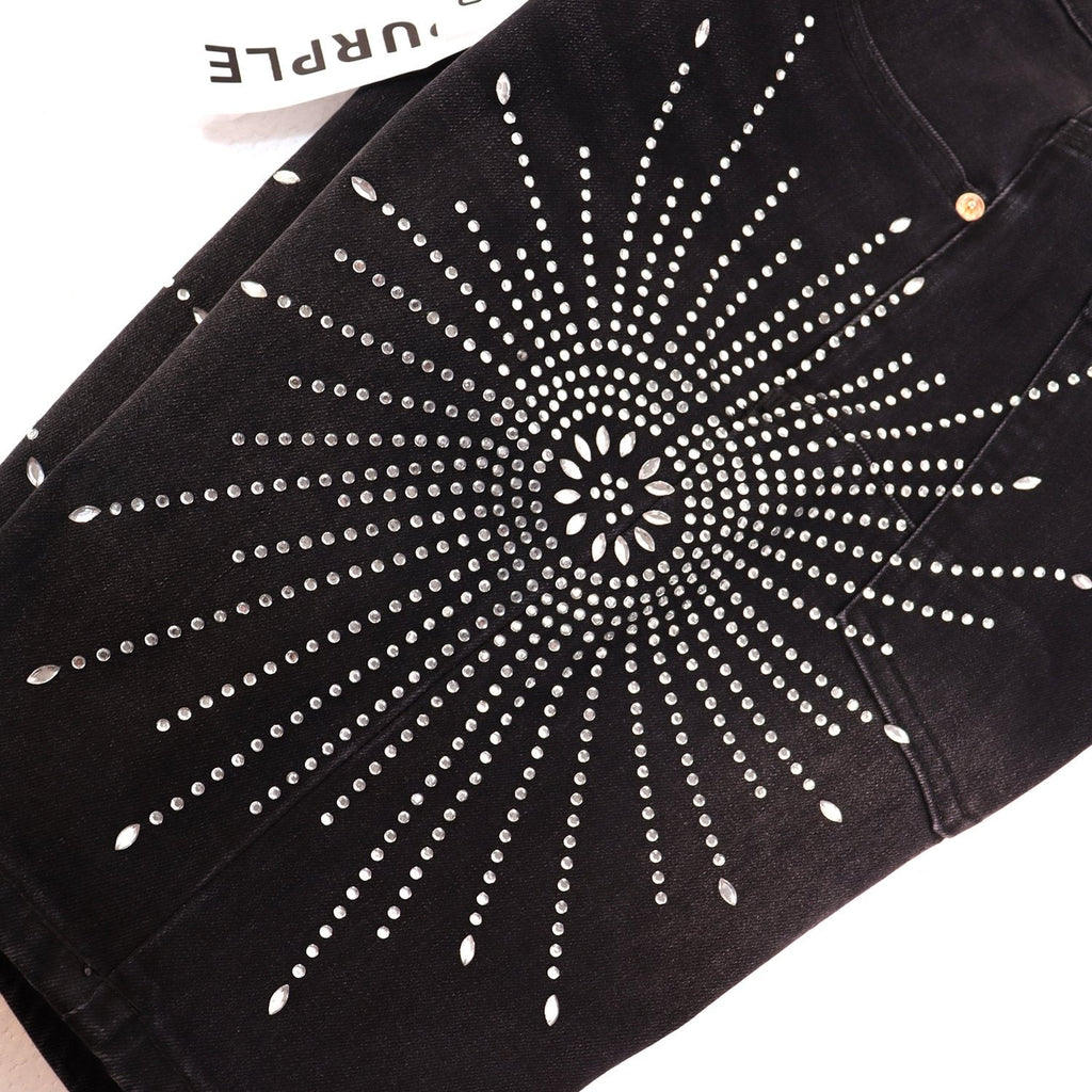 PURPLE Rhinestone Burst Denim Shorts