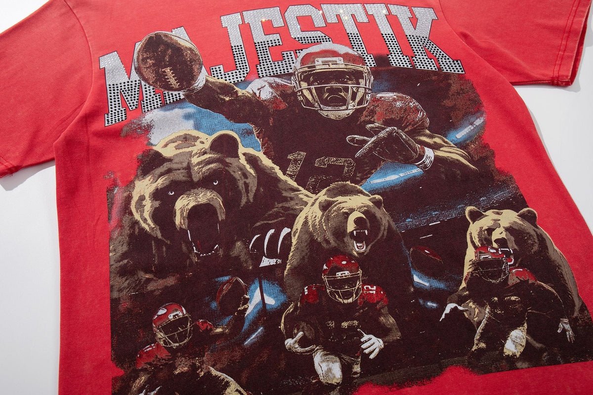 MAJESTIK Football Bear Graphic Short-Sleeve T-Shirt