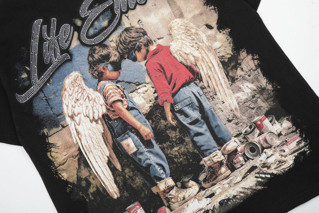 MIXED EMOTION Angel Graphic Short-Sleeve T-Shirt