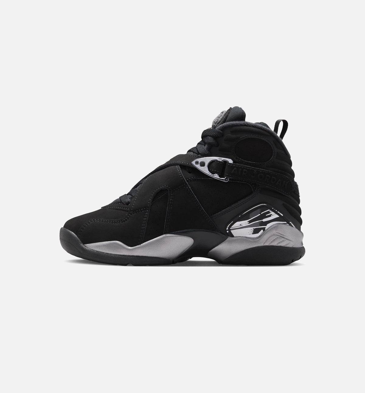 Air Jordan 8 Retro Chrome Black and Light Graphite Grade School Sneakers - Black/White/Light Graphite