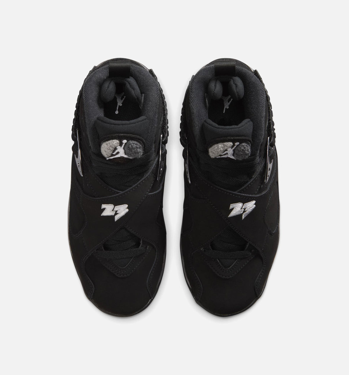 Air Jordan 8 Retro Chrome Black and Light Graphite Grade School Sneakers - Black/White/Light Graphite