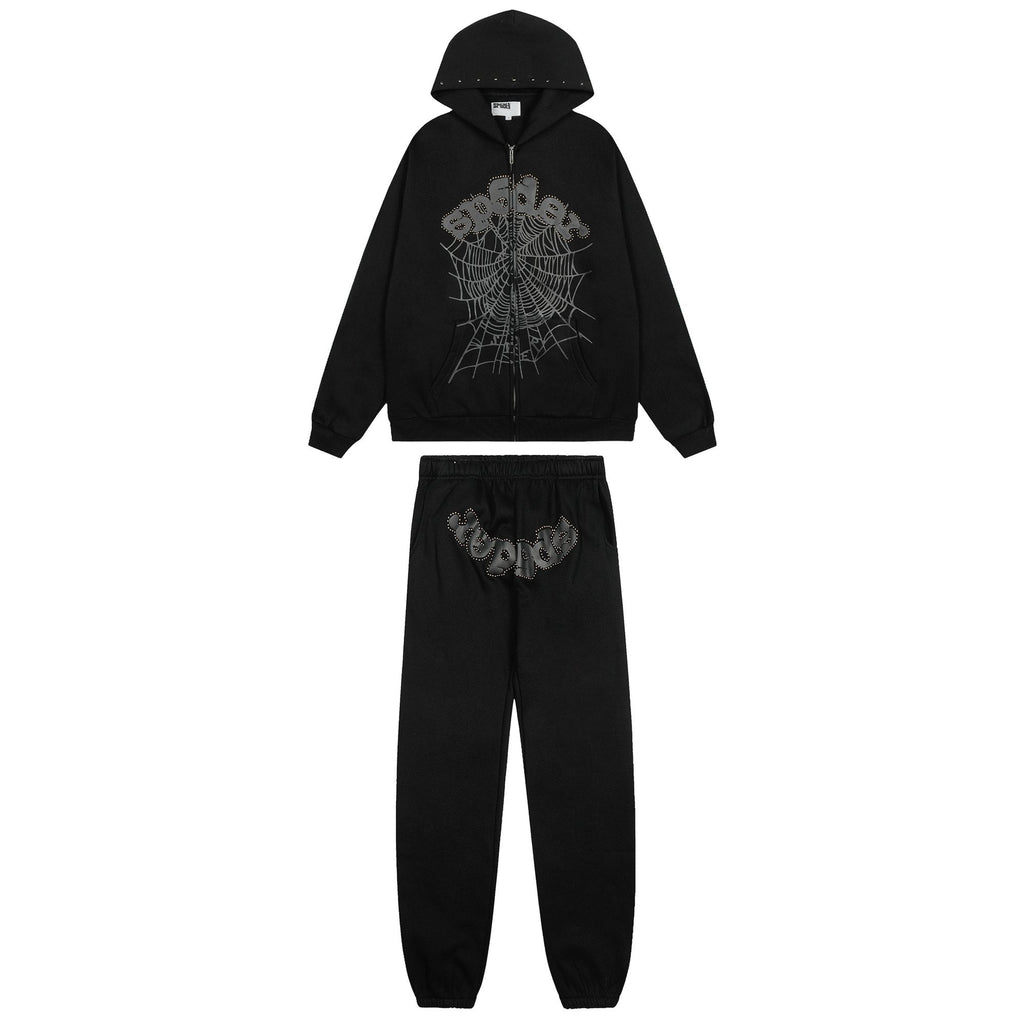 Sp5der Spiderweb Graphic Zip Hoodie & Sweatpants Matching Set