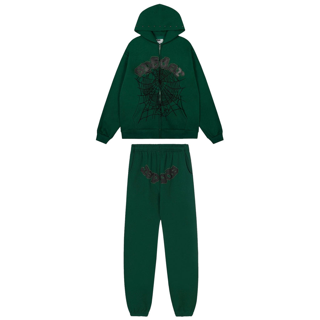 Sp5der Spiderweb Graphic Zip Hoodie & Sweatpants Matching Set