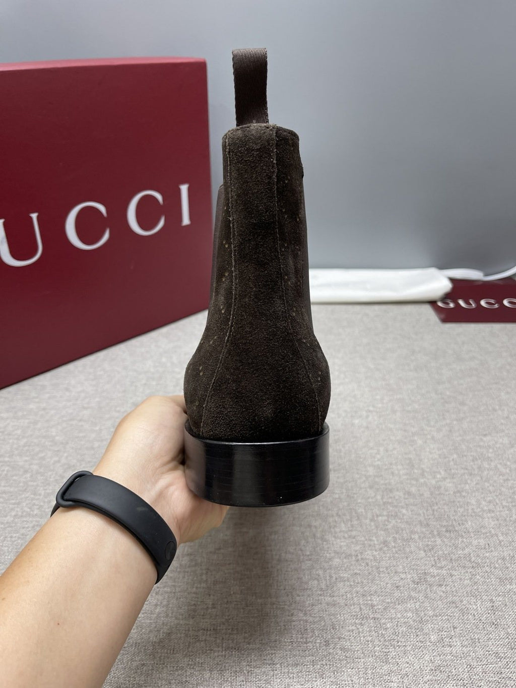Gucci Dark Brown Textured Chelsea Boots