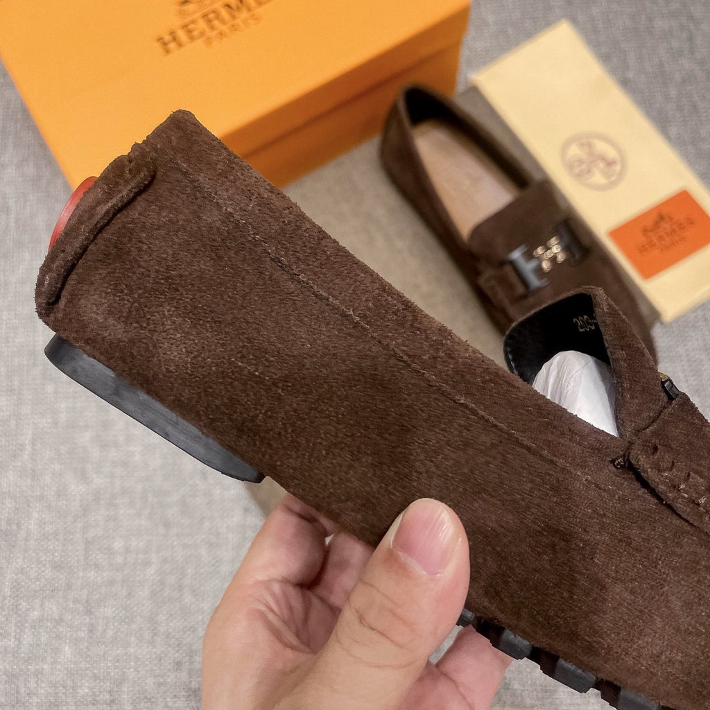 Hermès Brown Suede-Look H Hardware Loafers