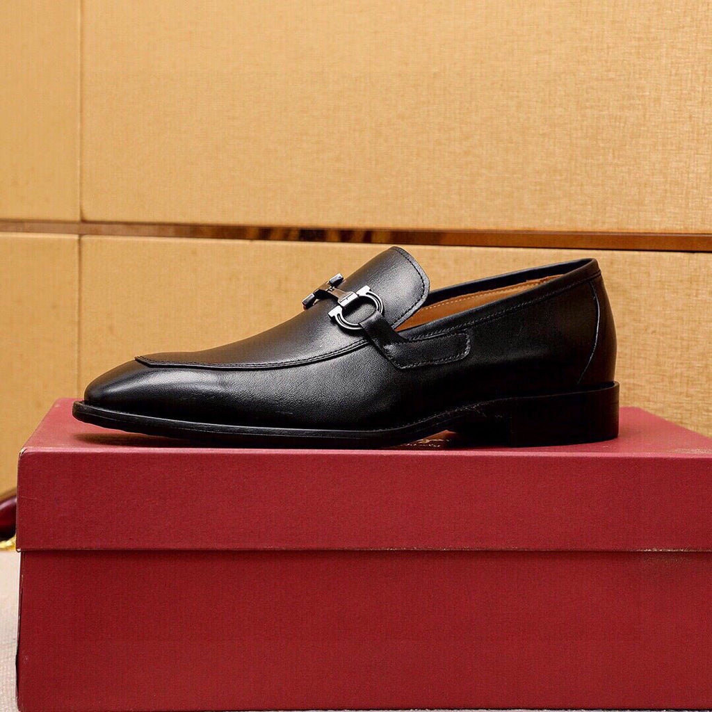 Ferragamo Black Metal-Hardware Loafers - Polished Metal Vamp Hardware
