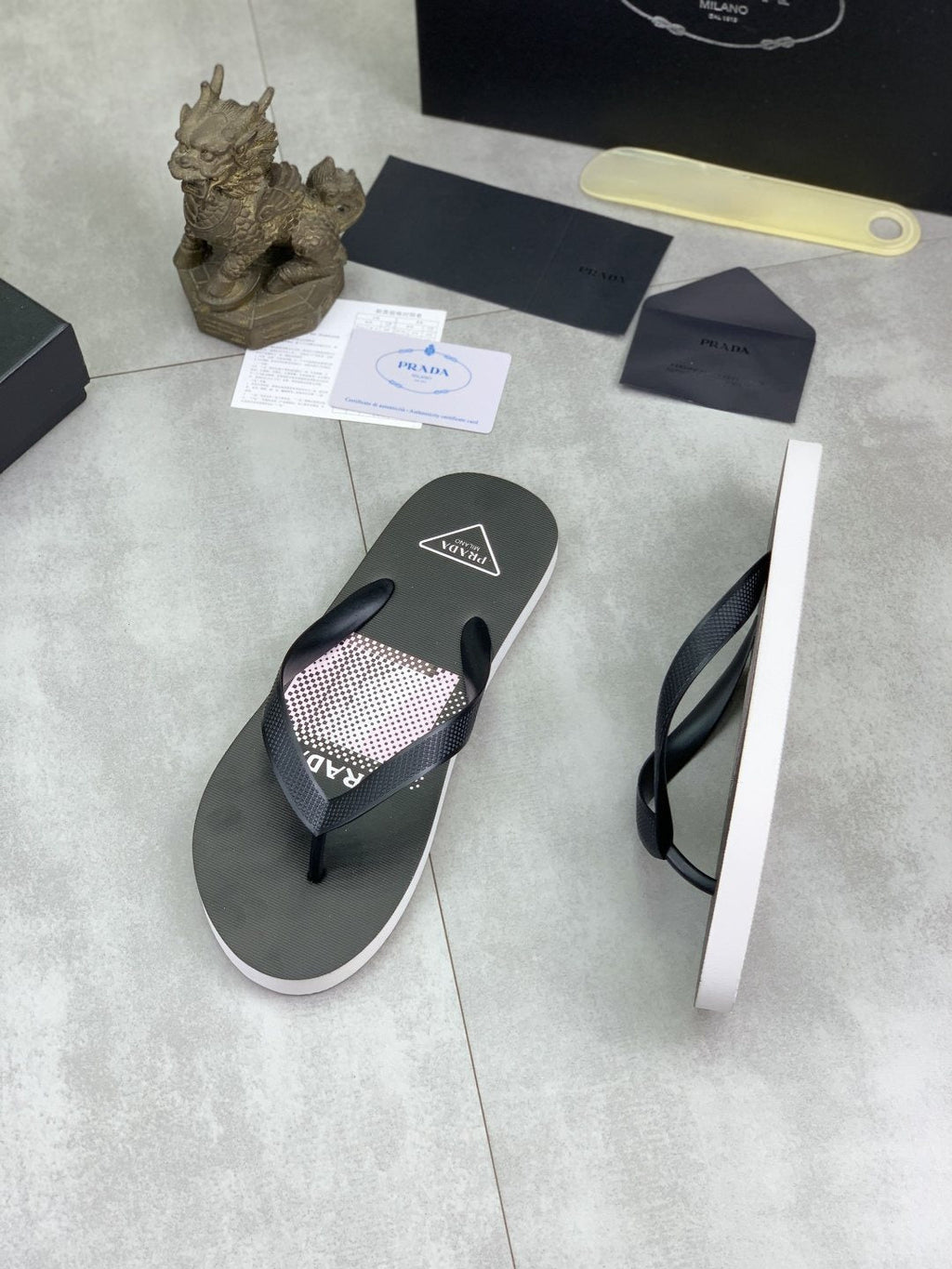Prada Gray Patterned Flip-Flop Sandals