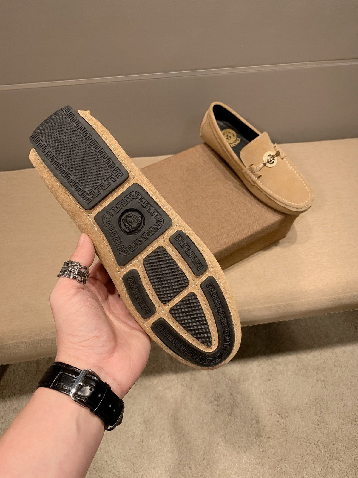 Versace Tan Hardware Loafers