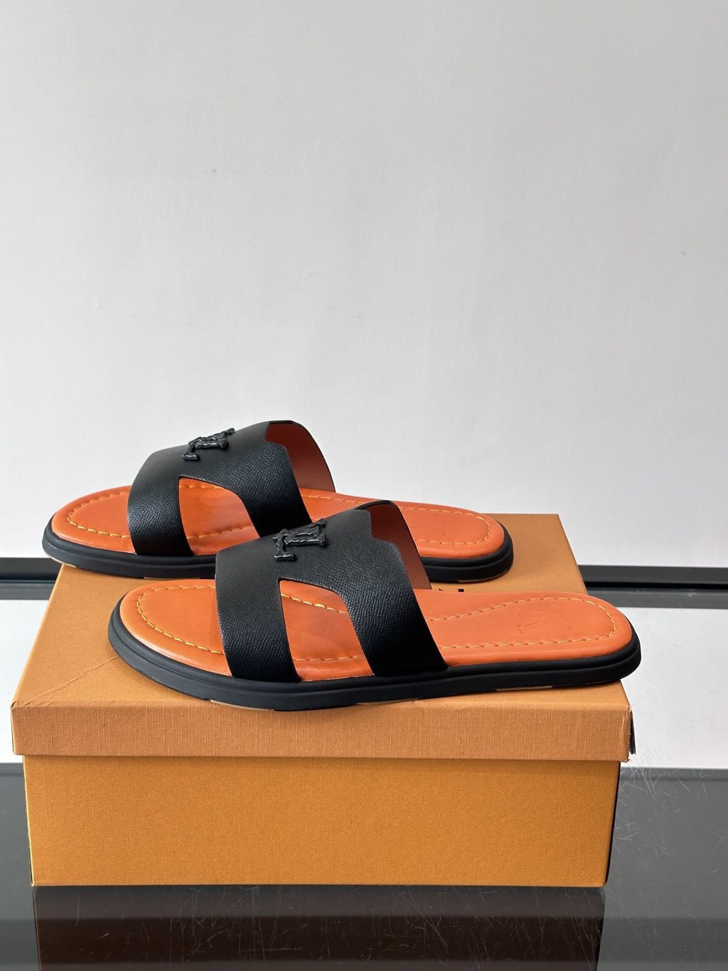 Louis Vuitton Isola Monogram Slide Sandals - Black and Orange
