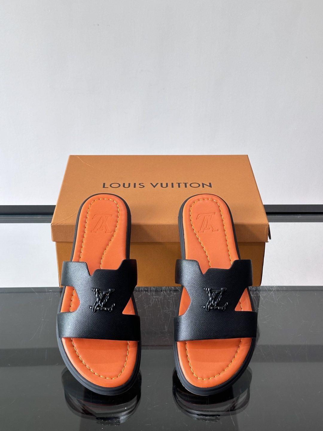Louis Vuitton Isola Monogram Slide Sandals - Black and Orange