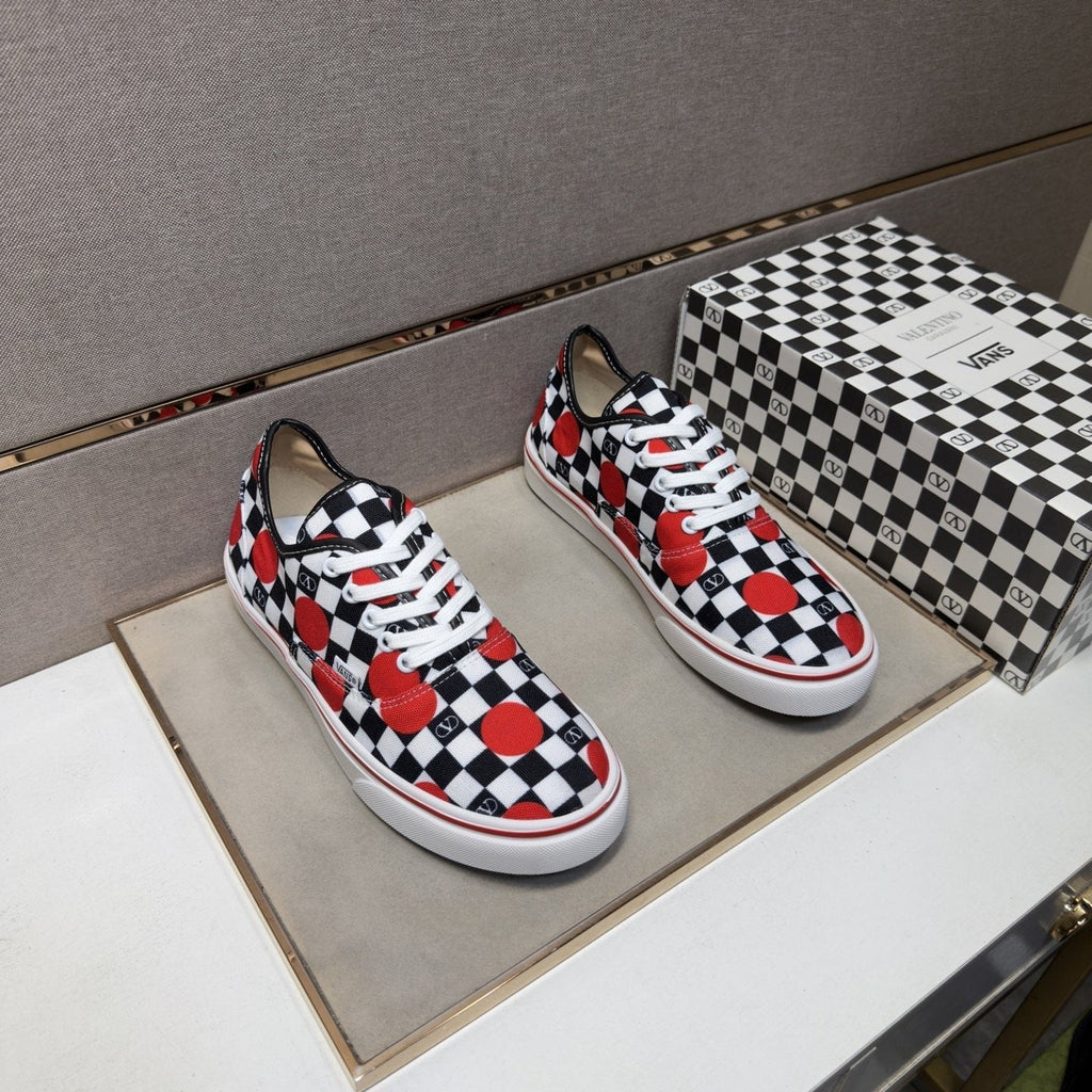Vans Men's Checkerboard Red Accent Sneakers