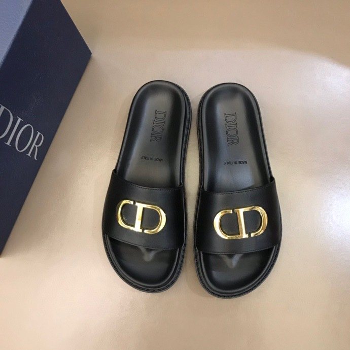 Dior Men's Black Gold-Tone CD Slide Sandals