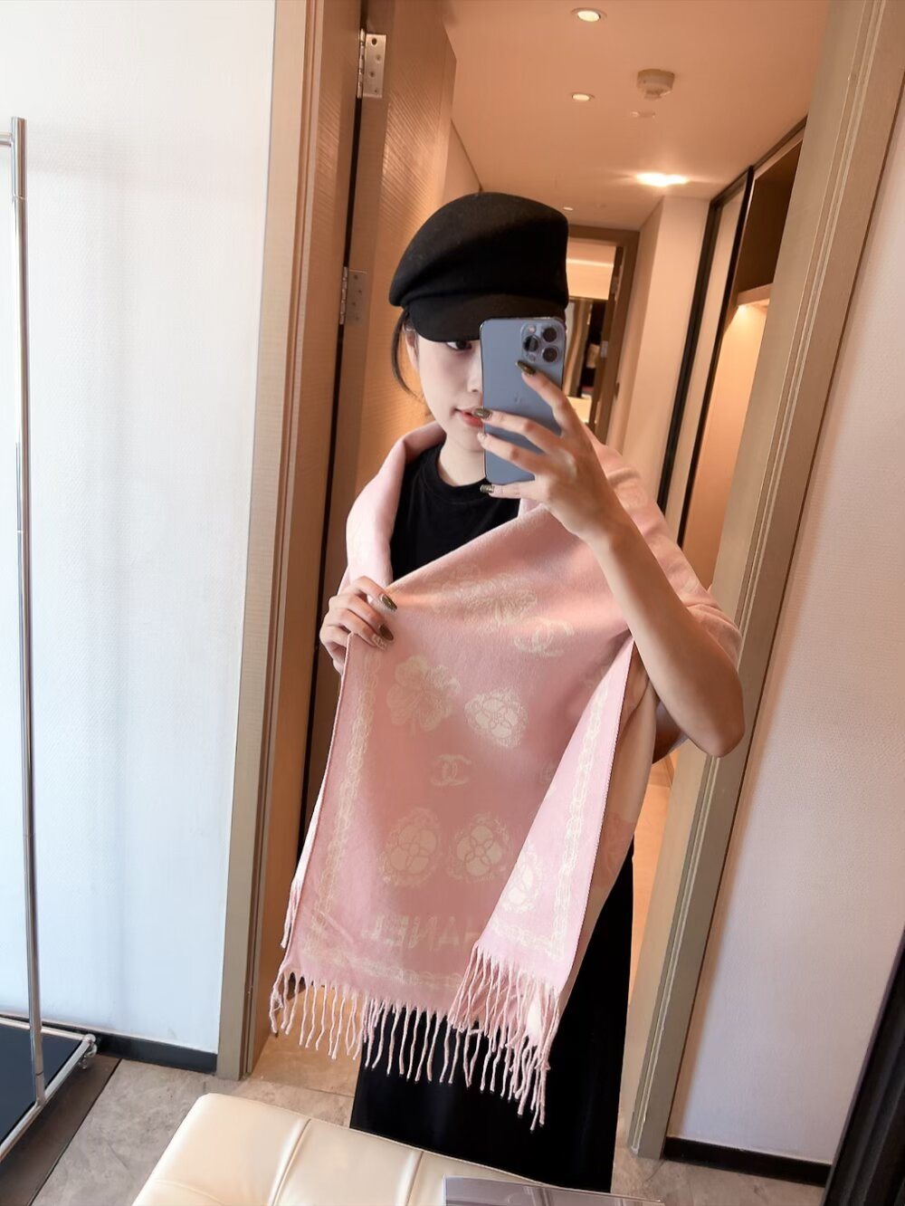 Chanel Fringed Patterned Scarf