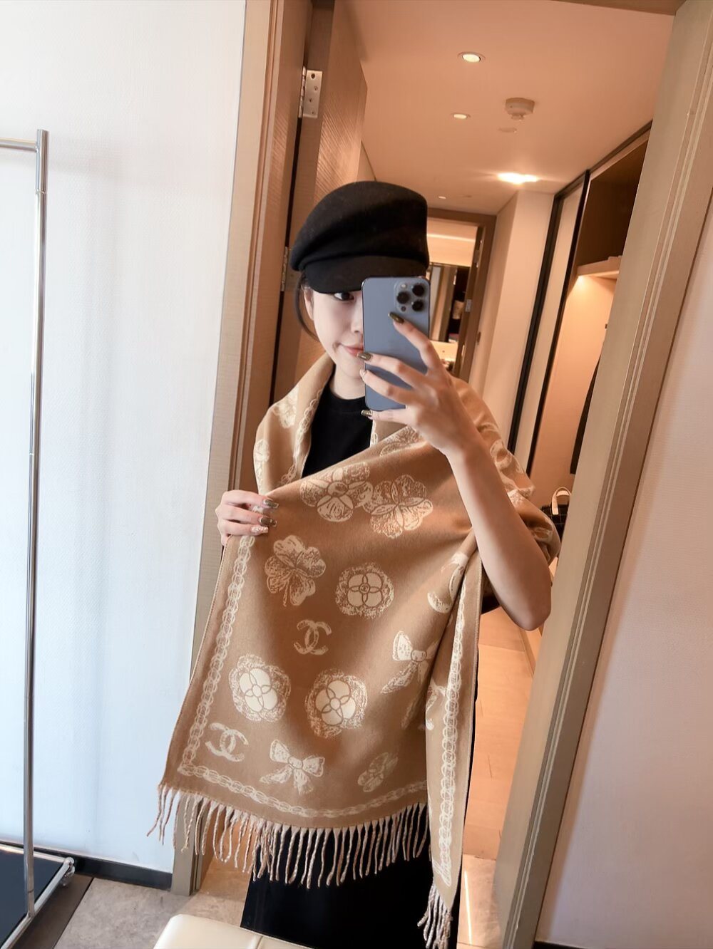 Chanel Fringed Patterned Scarf