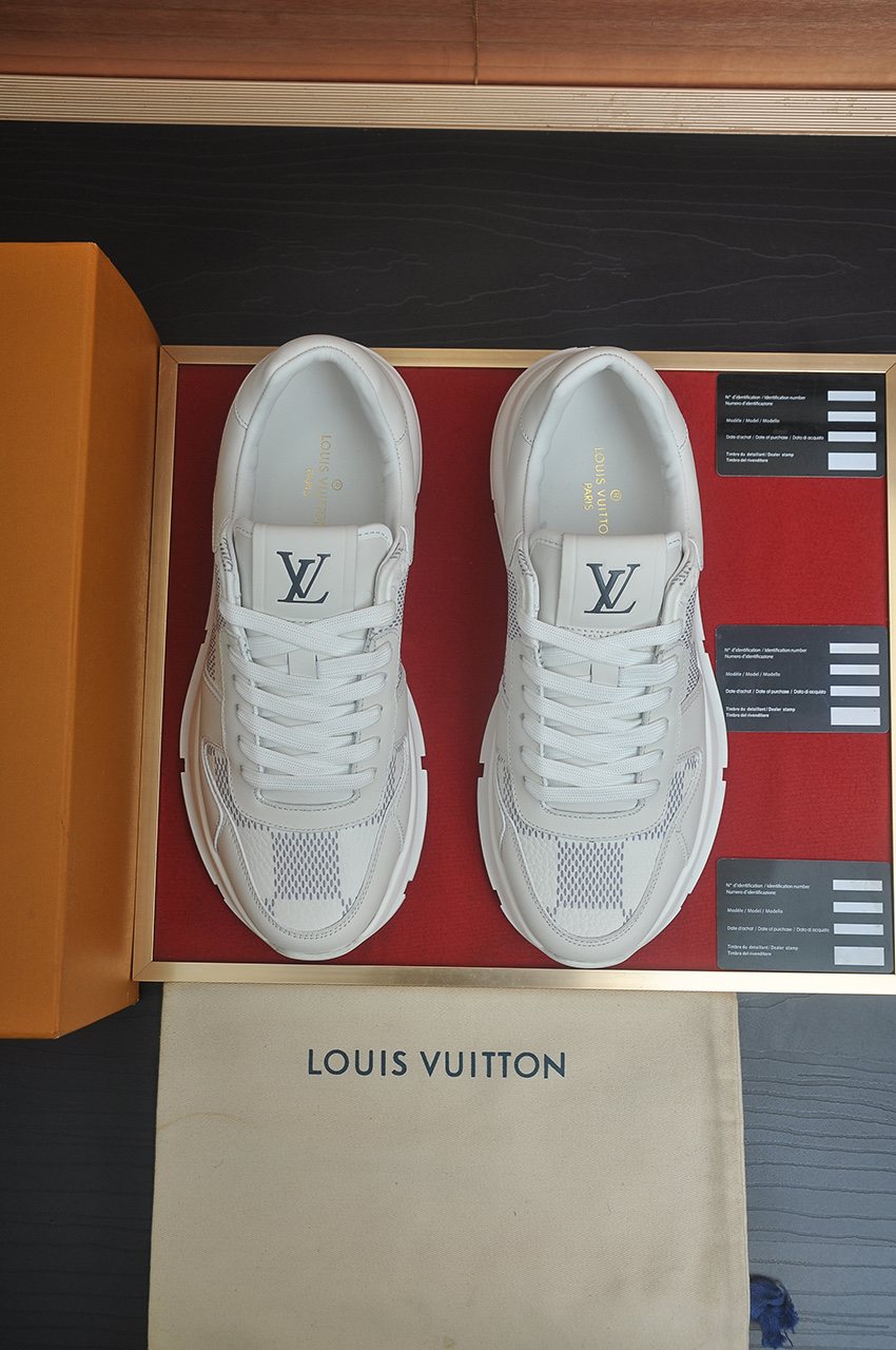 Louis Vuitton White and Light Gray Low-Top Sneakers - Lace-Up Closure