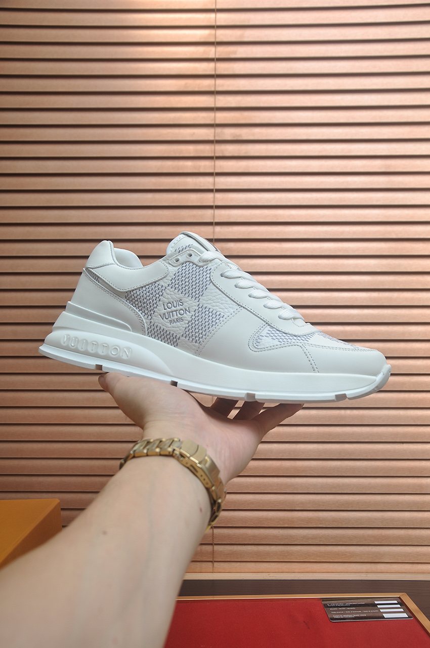 Louis Vuitton White and Light Gray Low-Top Sneakers - Lace-Up Closure
