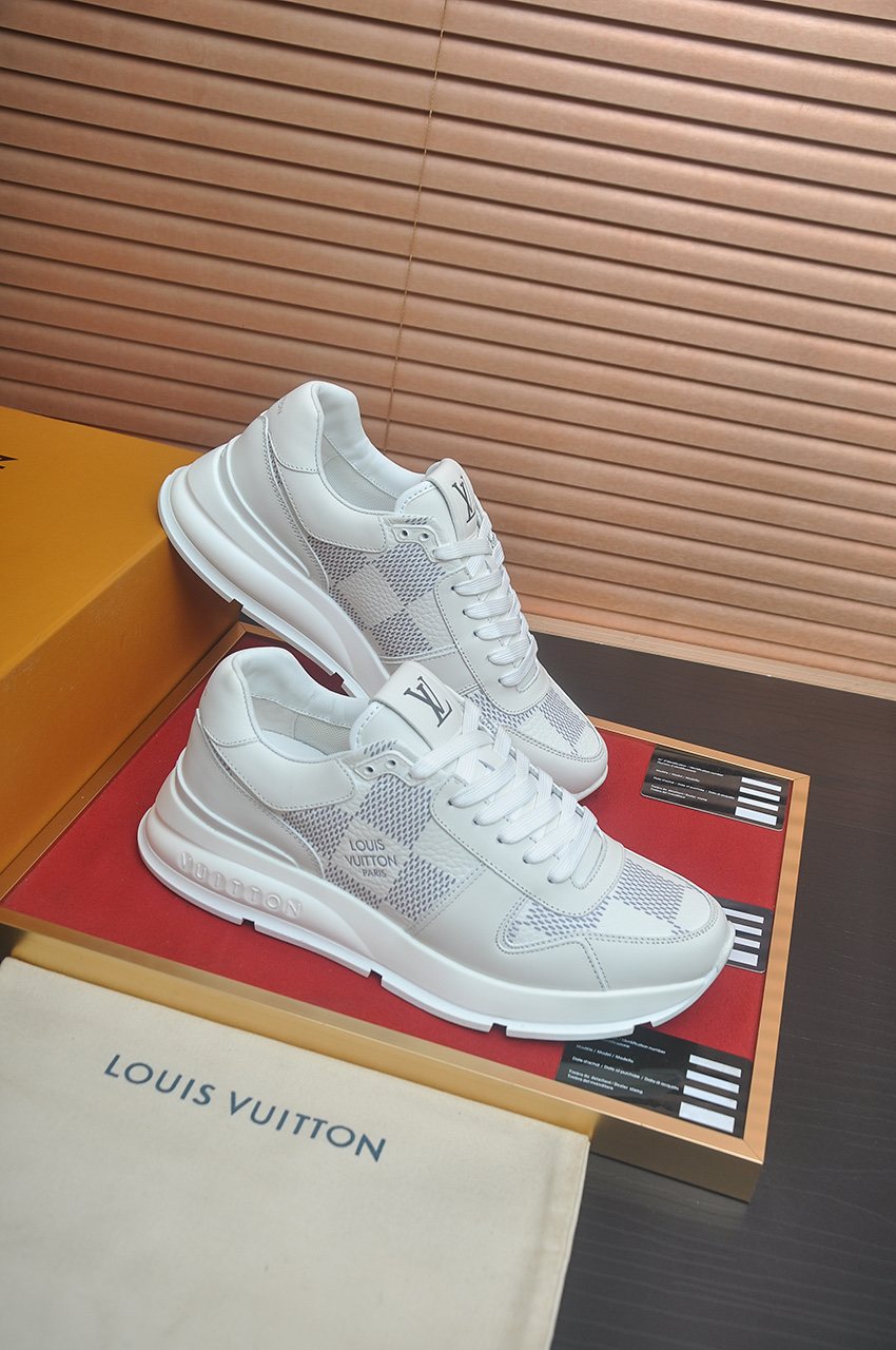 Louis Vuitton White and Light Gray Low-Top Sneakers - Lace-Up Closure